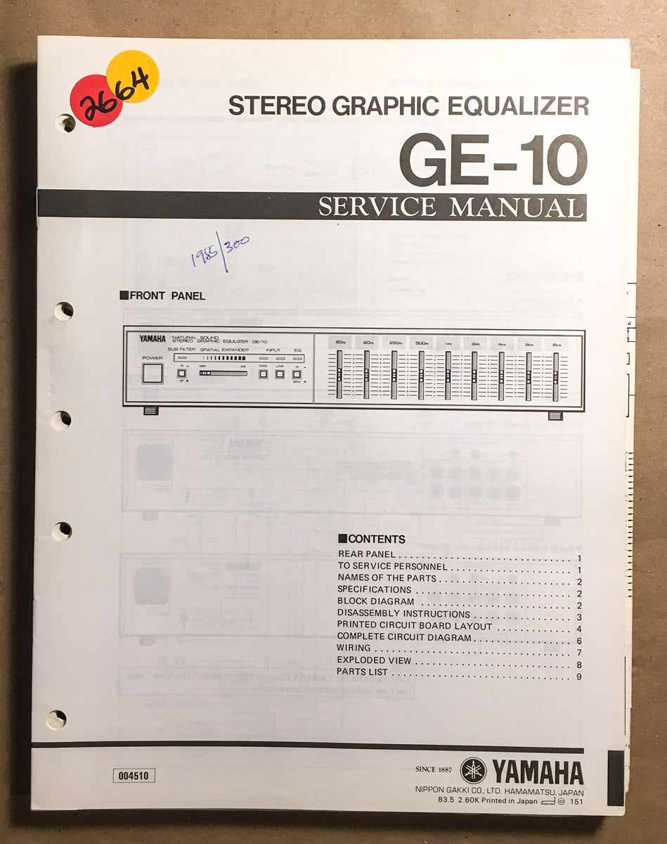 Yamaha GE-10 Graphic Equalizer  Service Manual *Original*