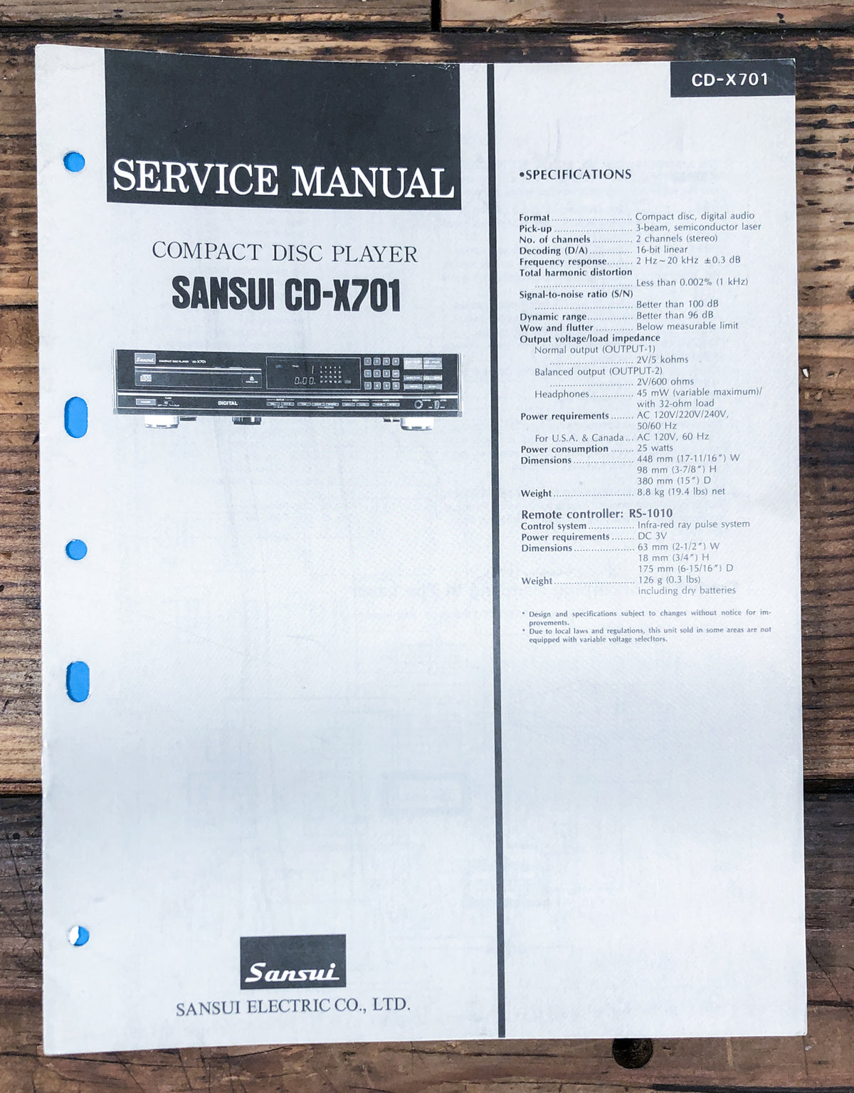 Sansui CD-X701 CD Player  Service Manual *Original*