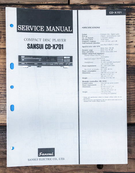 Sansui CD-X701 CD Player  Service Manual *Original*
