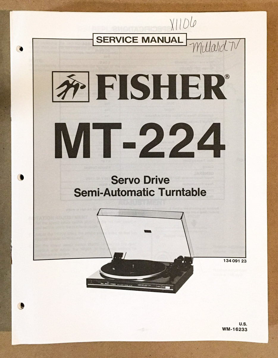 Fisher MT-224 Record Player / Turntable Service Manual *Original*
