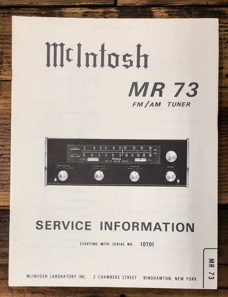 McIntosh MR-73 MR73 Tuner  Service Manual *Original*