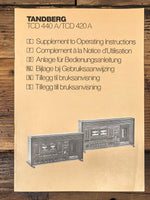 Tandberg Model TCD 420 A TCD 440 A Cassette Supp. Owners / User Manual *Orig*