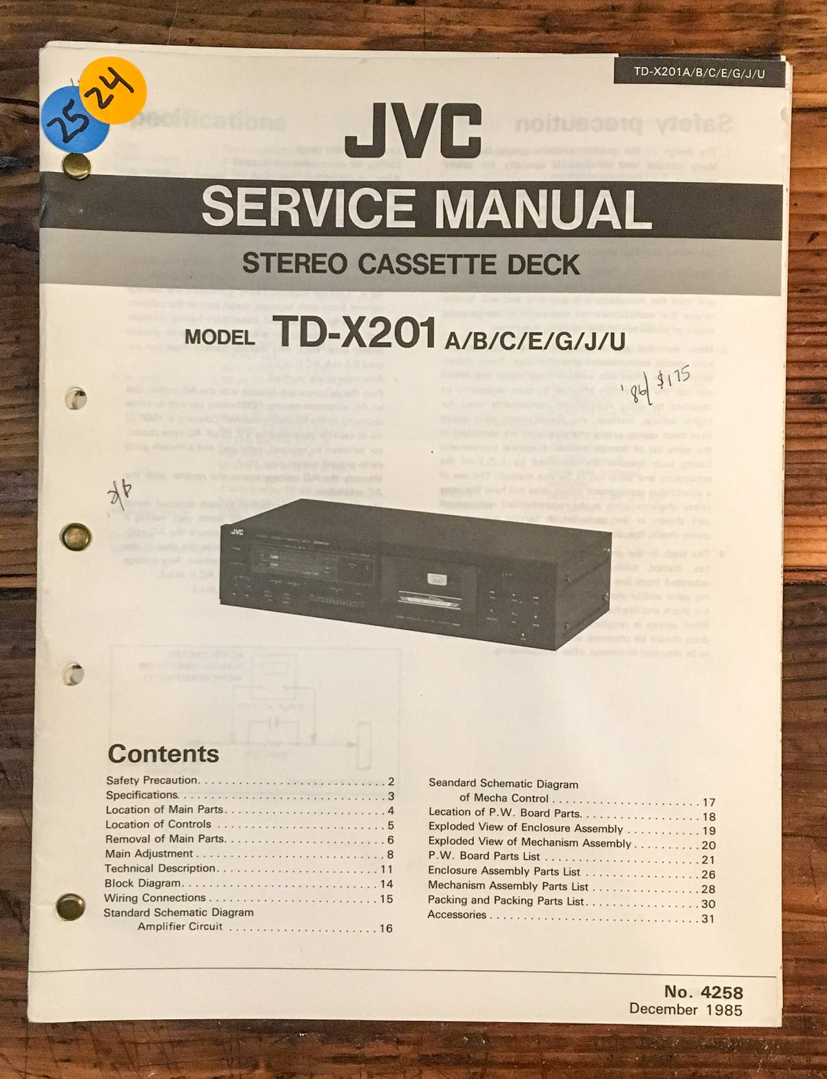 JVC TD-X201 Cassette Deck  Service Manual *Original*