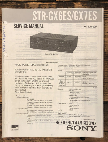 Sony STR-GX6ES STR-GX7ES Receiver  Service Manual *Original*