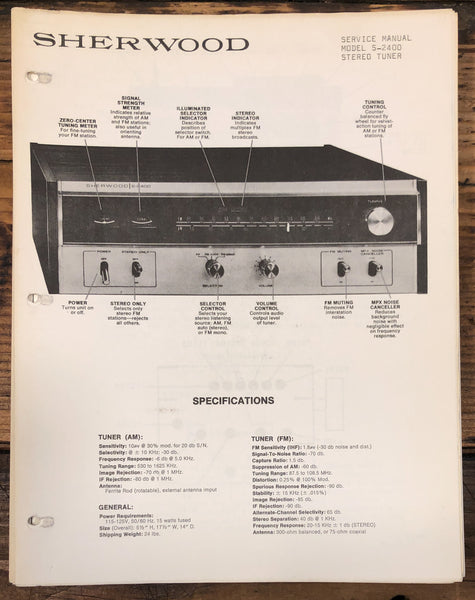 Sherwood S-2400 Tuner  Service Manual *Original*
