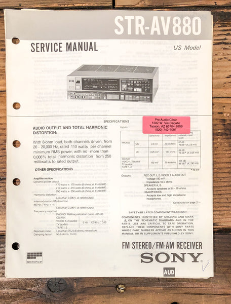 Sony STR-AV880 Receiver Service Manual *Original*