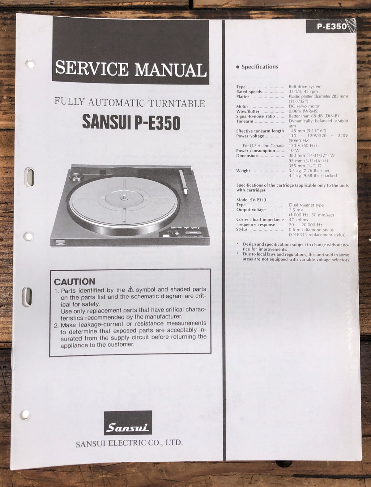 Sansui P-E350 Record Player / Turntable  Service Manual *Original*