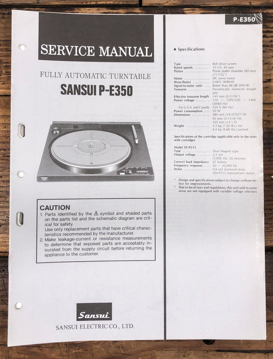 Sansui P-E350 Record Player / Turntable  Service Manual *Original*