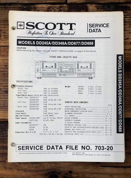 Scott DD245A DD348A DD677 DD688 Cassette  Service Manual *Original*