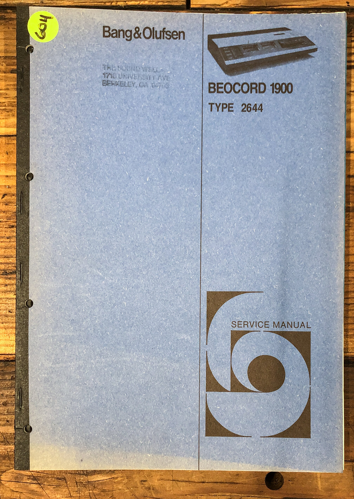 B&O Bang Olufsen Beocord 1900 Cassette Service Manual *Original*