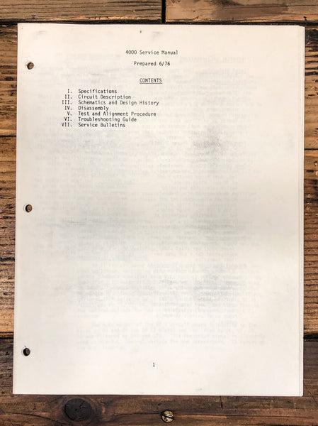 Carver Model 4000 Preamp / Preamplifier Service Manual *Original*