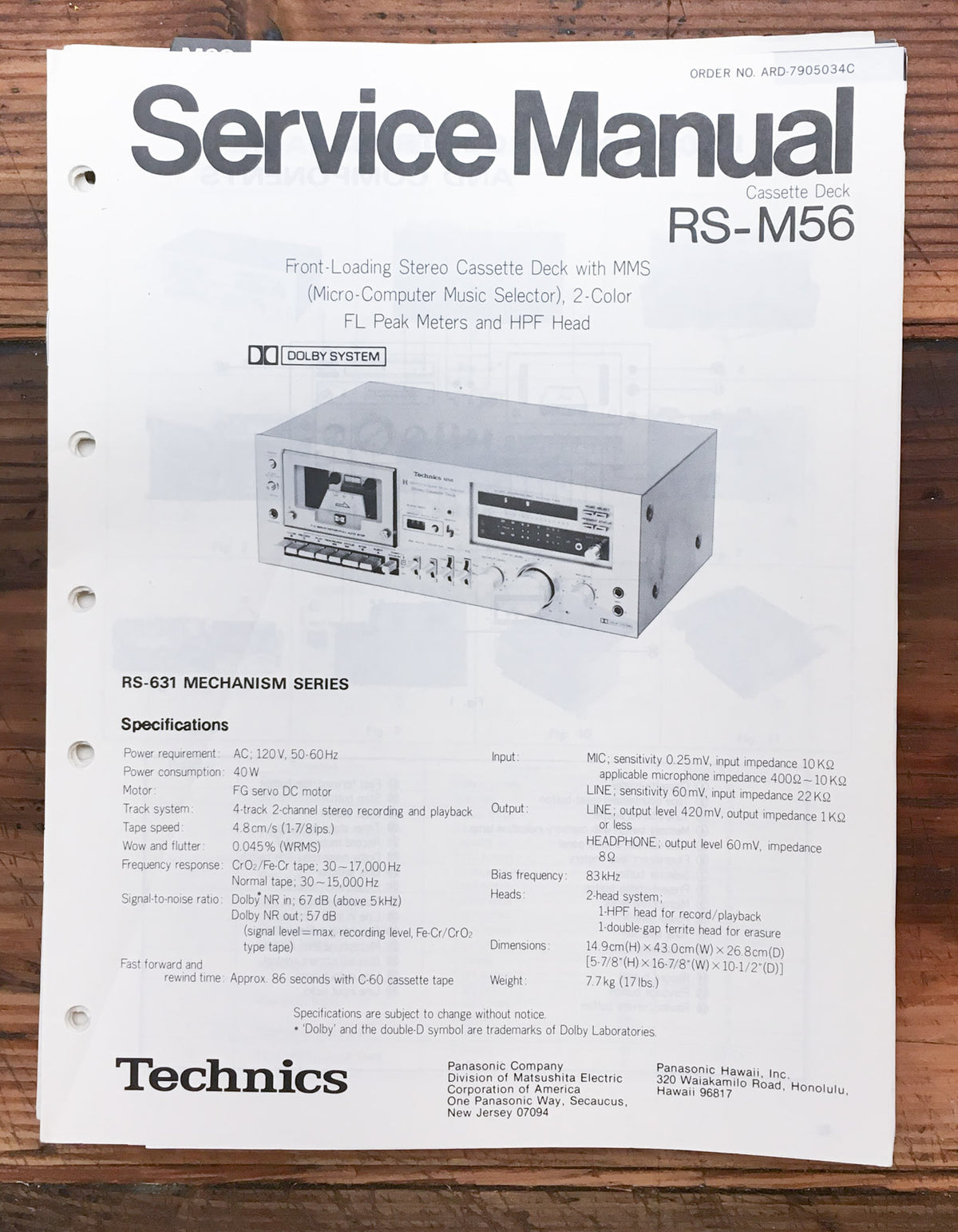 Technics RS-M56 Cassette  Service Manual *Original*