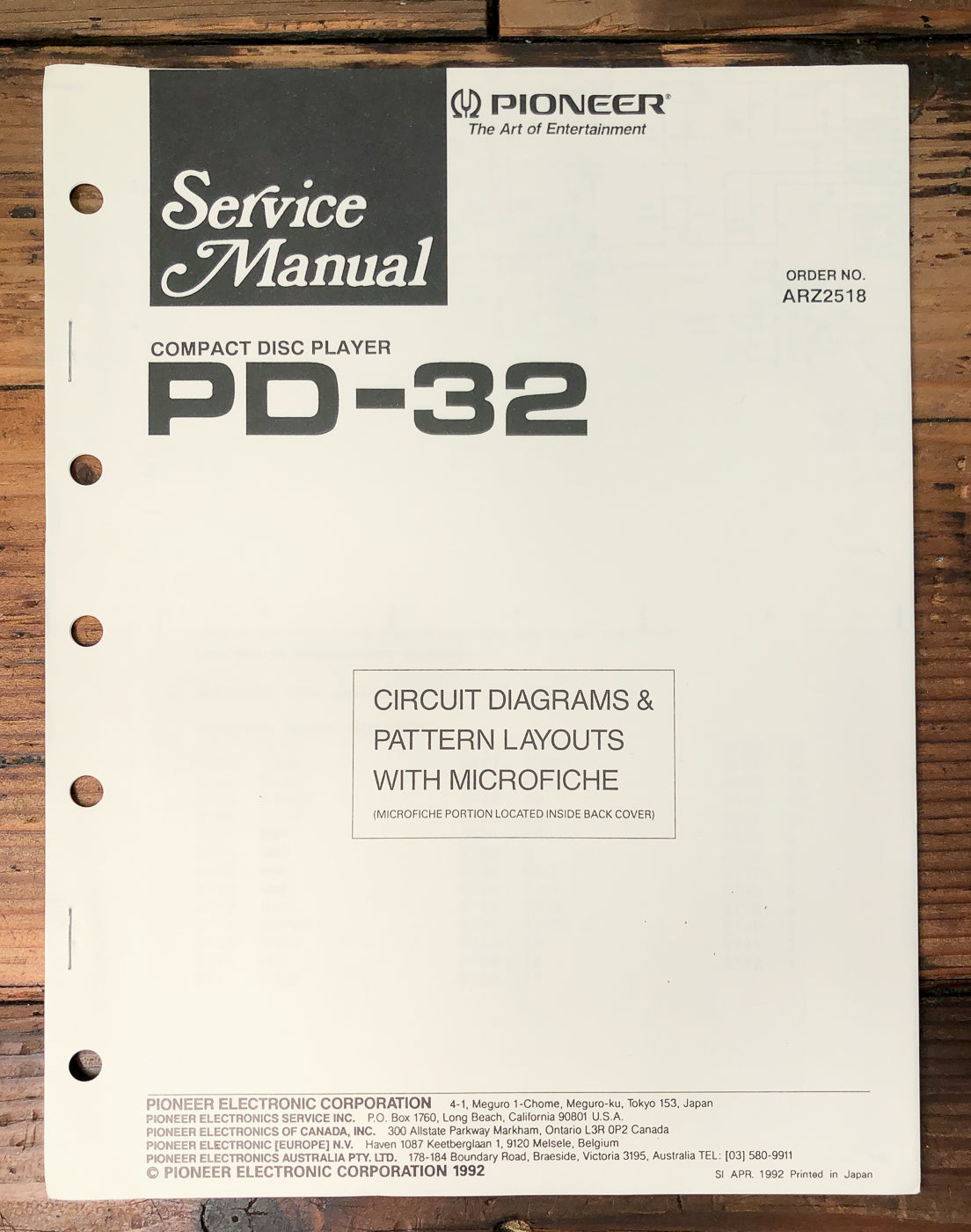 Pioneer PD-32 CD Player Service Manual *Original*