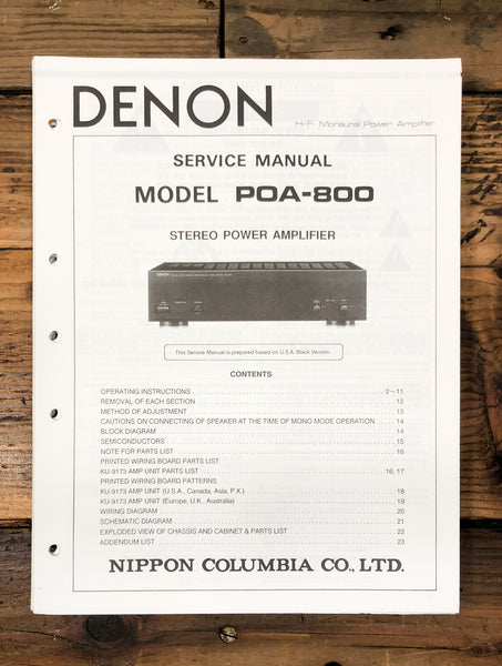 Denon POA-800 Amplifier  Service Manual *Original*