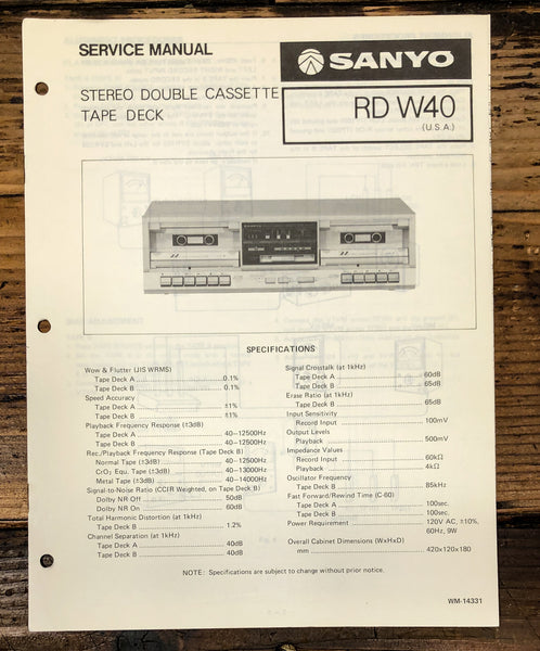 Sanyo RD W40 RD-W40 Cassette Service Manual *Original*