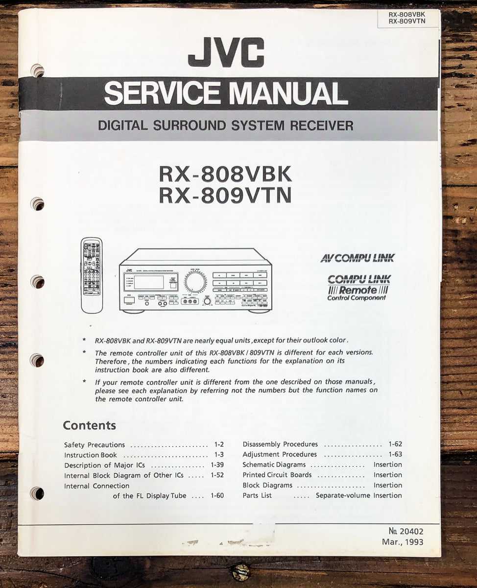 JVC RX-808 RX-809 VTN Receiver Service Manual *Original*