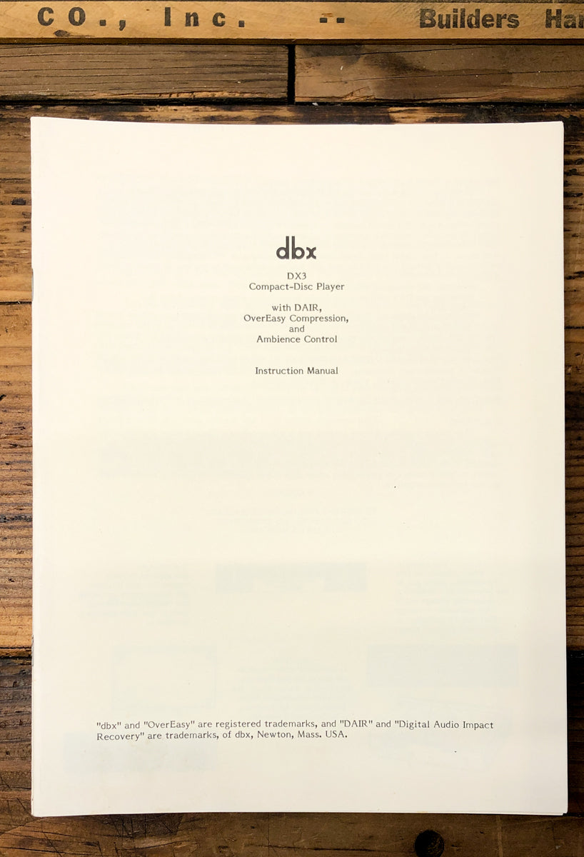 DBX DX-3 DX3 CD Player  Owner / User Manual *Original*