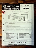 Hitachi DA-800 CD Player  Service Manual *Original*