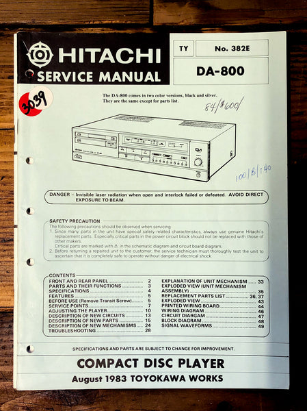 Hitachi DA-800 CD Player  Service Manual *Original*