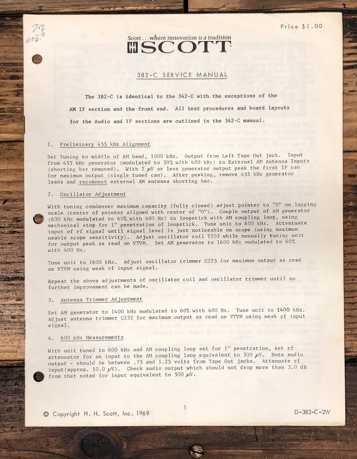 HH Scott Model 382C 382-C Receiver Service Manual *Original*