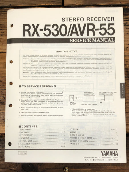 Yamaha RX-530 AVR-55 Receiver  Service Manual *Original*