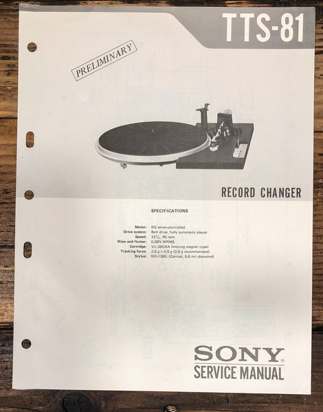 Sony TTS-81 Record Player / Turntable Prelim. Service Manual *Original*