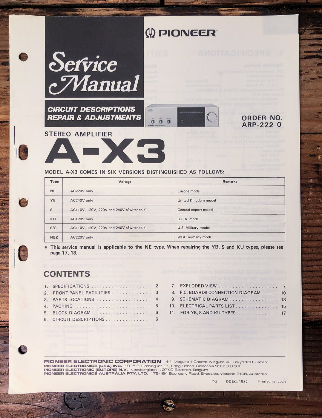 Pioneer A-X3 Amplifier Service Manual *Original*