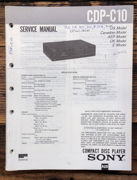 Sony CDP-C10 CD Player  Service Manual *Original*