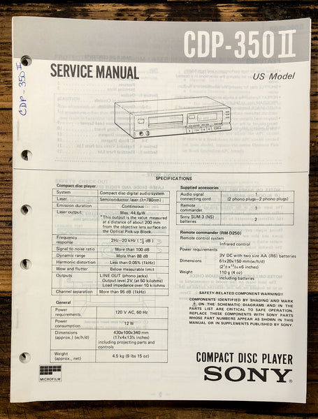 Sony CDP-350 II / 2 CD Player  Service Manual *Original*