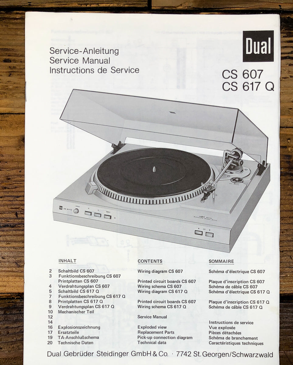 Dual CS 607 CS 617 Q  Service Manual *Original*