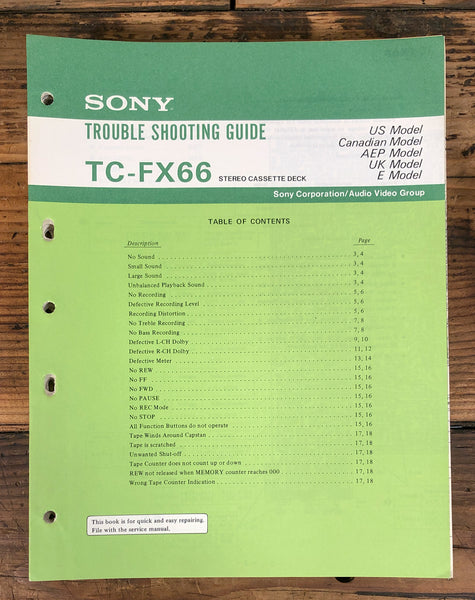Sony TC-FX66 Cassette Troubleshooting Service Manual *Original*