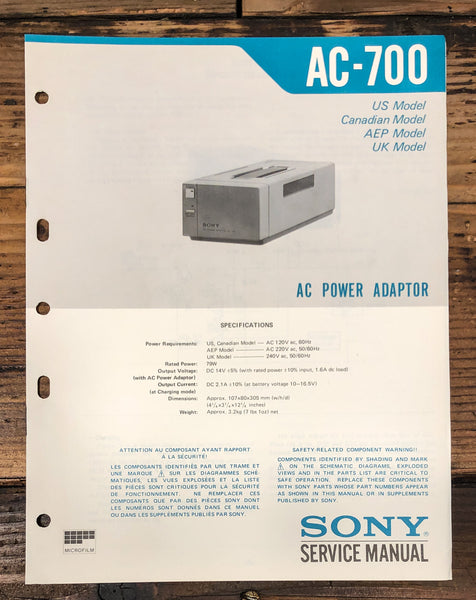 Sony AC-700 AC Power Adapter Service Manual *Original*
