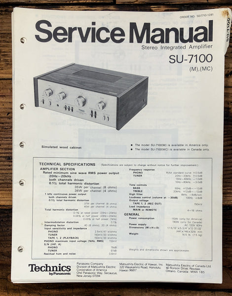 Technics SU-7100 Amplifier  Service Manual *Original*