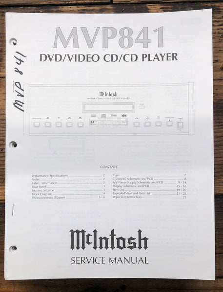 McIntosh MVP841 MVP-841 CD Transport  Service Manual *Original*