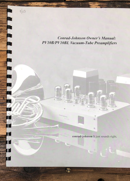 Conrad Johnson Model PV10B / PV10BL Preamplifier  Service Manual *Original*