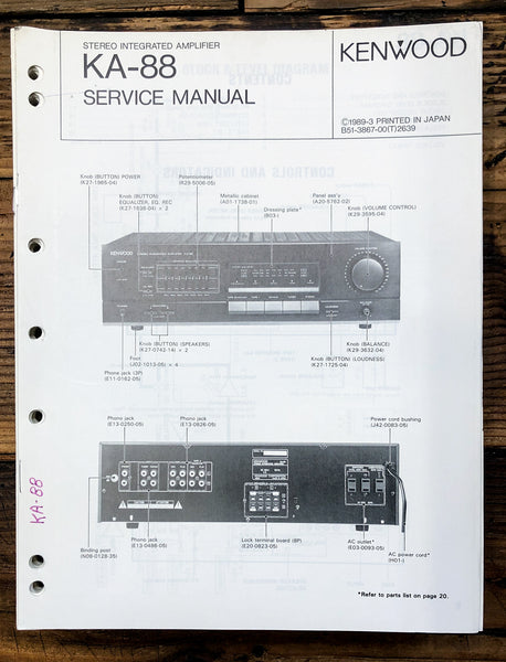 Kenwood KA-88 Amplifier  Service Manual *Original*