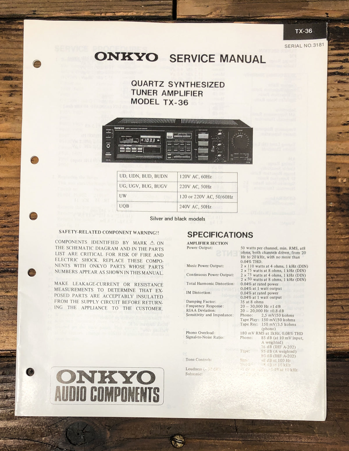 Onkyo TX-36 Receiver Service Manual *Original*