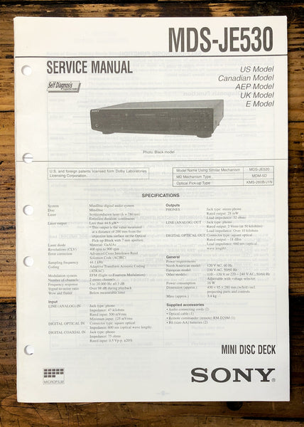 Sony MDS-JE530 MD Deck  Service Manual *Original*