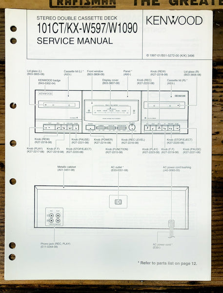 Kenwood KX-W597 KX-W1090 CT-101 Cassette  Service Manual *Original*