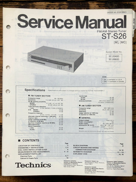 Technics ST-S26 Tuner  Service Manual *Original*