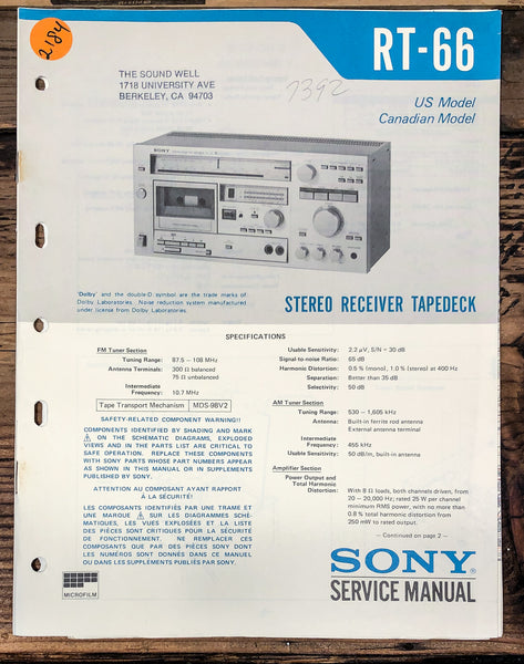 Sony RT-66 Receiver  Service Manual *Original*