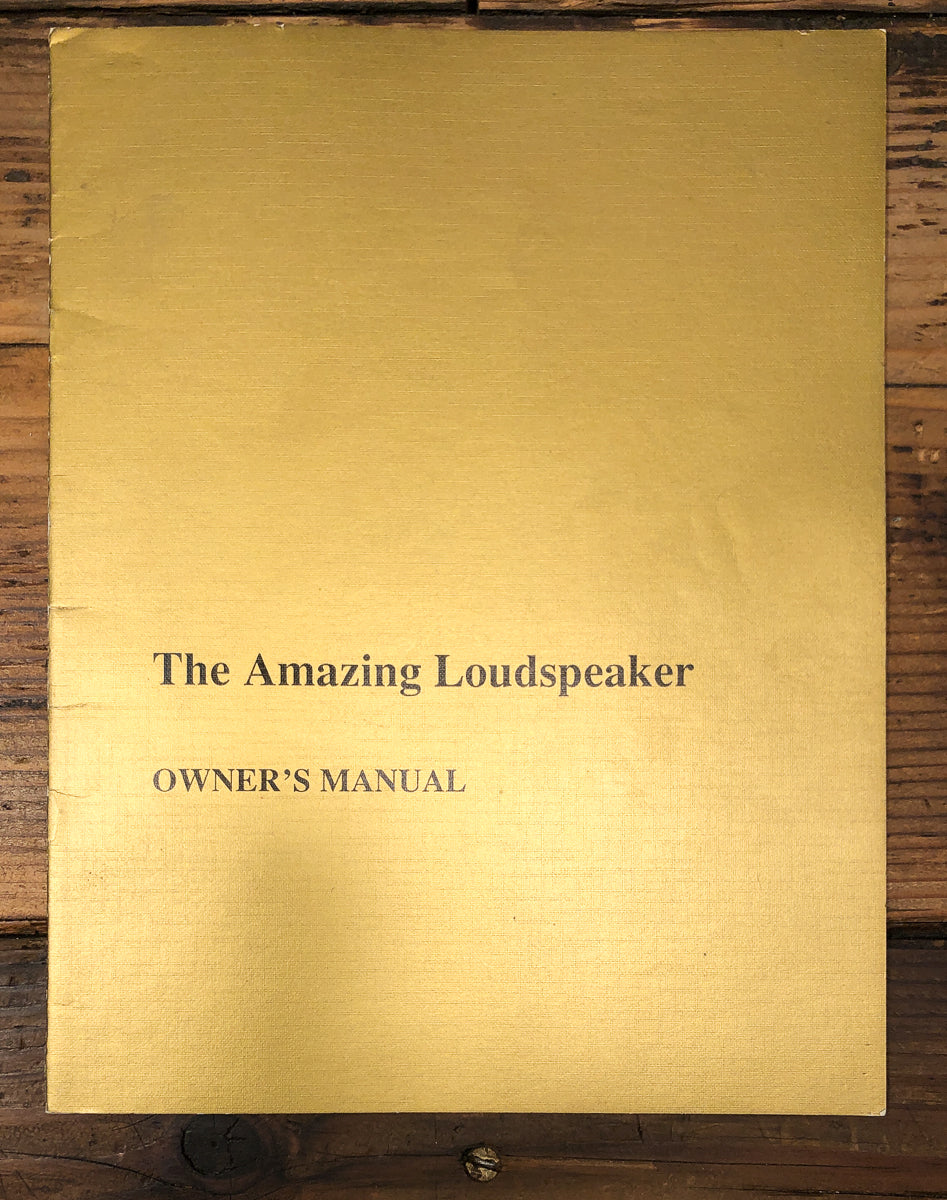 Carver The Amazing Loudspeaker  Speaker Owners / User Manual *Original*