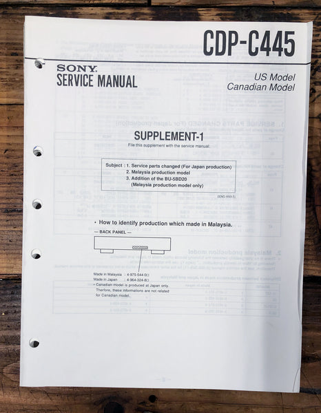 Sony CDP-C445 CD Player Supp. Service Manual *Original*