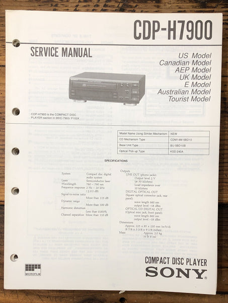 Sony CDP-H7900 CD Player  Service Manual *Original*