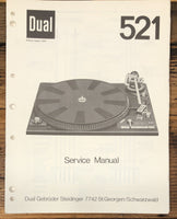 Dual Model 521 Record Player / Turntable Service Manual *Original*