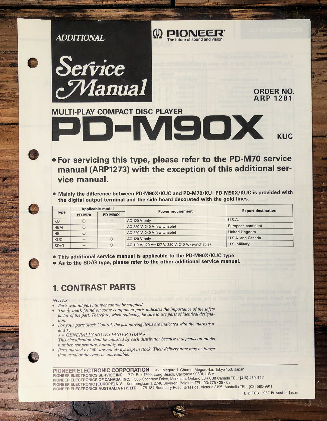 Pioneer PD-M90X CD Changer Supp. Service Manual *Original*