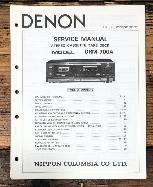 Denon DRM-700A Cassette Service Manual *Original*