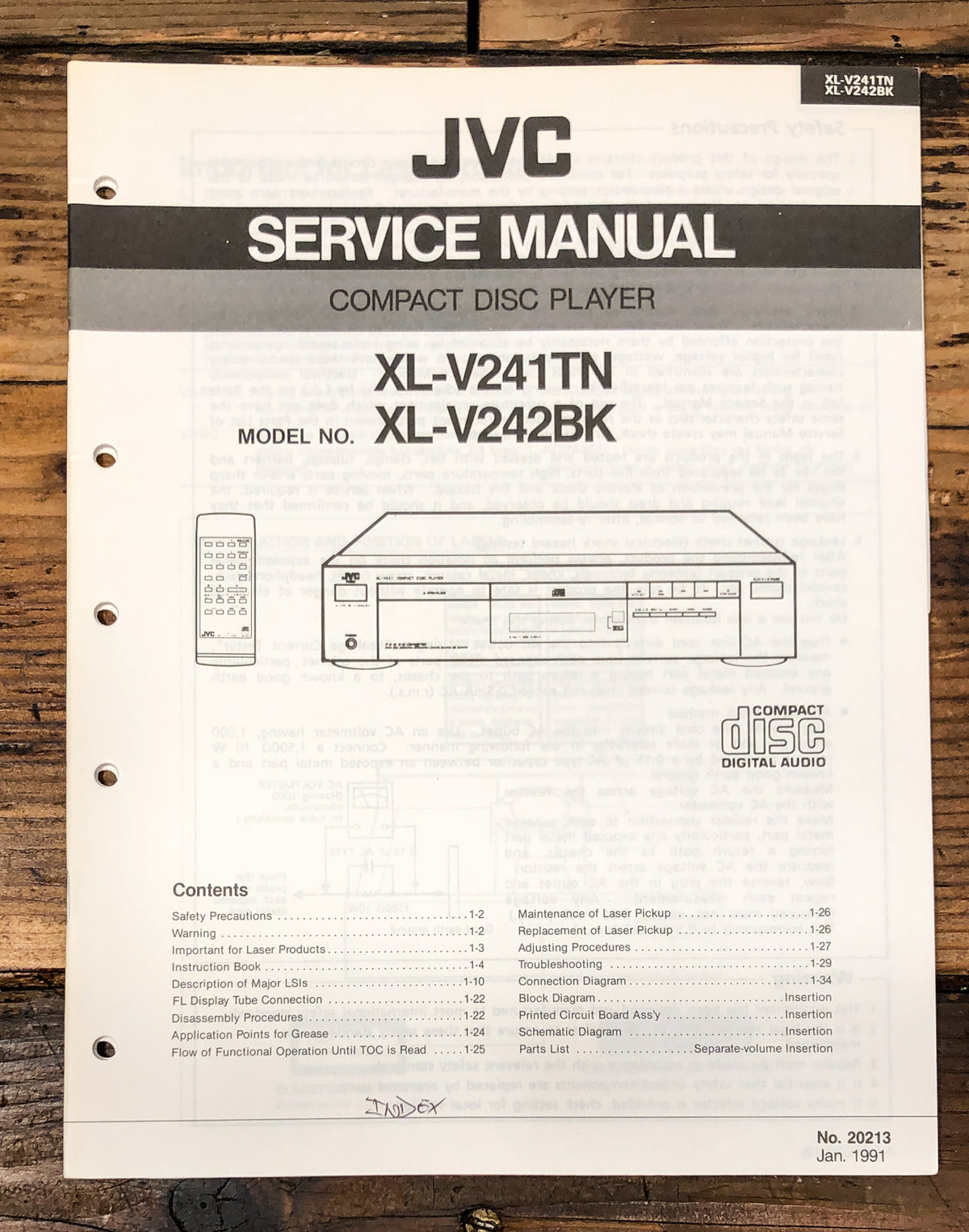 JVC XL-V241 XL-V242 CD Player  Service Manual *Original*