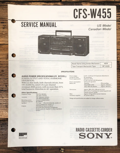 Sony CFS-W455 Radio Service Manual *Original*