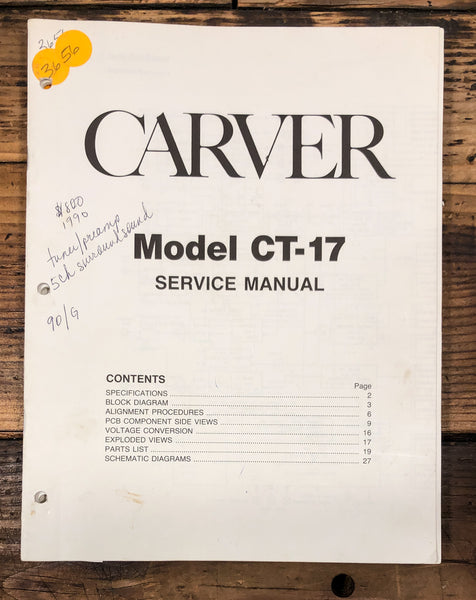 Carver CT-17 Tuner  Service Manual *Original*